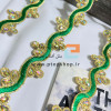 نوار خرج کار لمه کاری و گلدوزی سبز منسجم همراه با نگین اشکی هفت رنگ تراش خورده