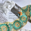 نوار خرج کار پهن لمه کاری شده با گلدوزی سبز آبی و زری دوزی