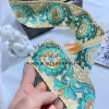 نوار خرج کار پهن لمه کاری شده با گلدوزی سبز آبی و زری دوزی
