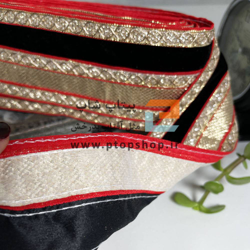 نوار خرج کار زری و لمه دوزی و کار شده با پارچه مخمل مشکی