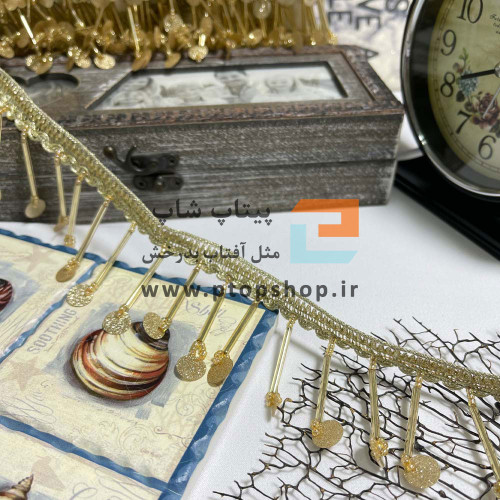 نوار خرجکار آویزی پرکار ملیله بلند،منجوق و پولک طلایی