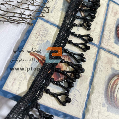 نوار خرجکار آویزی پرکار منجوق ،کریستال تراش خورده و ملیله رنگ مشکی