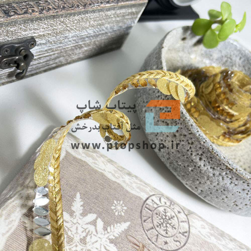 نوار خرج کار باریک پولک طلایی شنی و کریستال کاری شده ( چسبی )