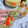 نوار خرج کار لمه طلایی با نگین و نخ زری دوزی و گلدوزی نارنجی طلایی