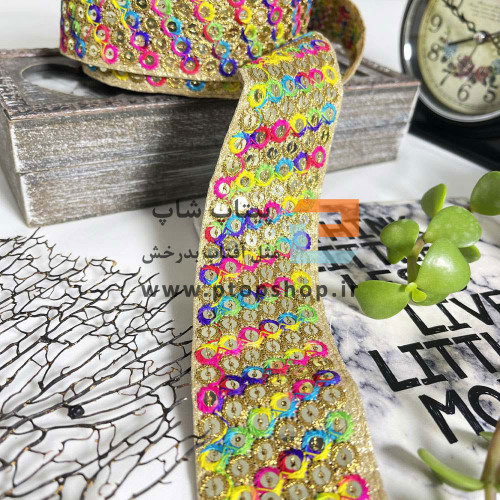 نوار خرج کار زری دوزی و پولک کاری با گلدوزی 