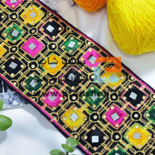 نوار خرجکار پهن سوزندوزی سنتی آینه مربعی