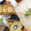 نوار خرج کار لمه و گلدوزی با آینه و پولک کاری روی زمینه مخمل مشکی
