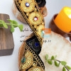 نوار خرج کار لمه و گلدوزی با آینه و پولک کاری روی زمینه مخمل مشکی