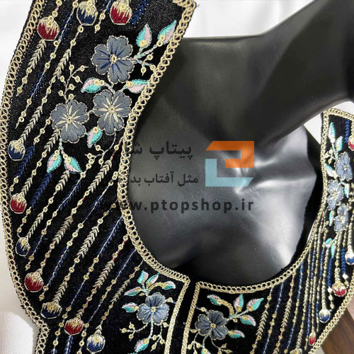اپلیکه یقه لباس و کت مشکی مخمل گلدوزی