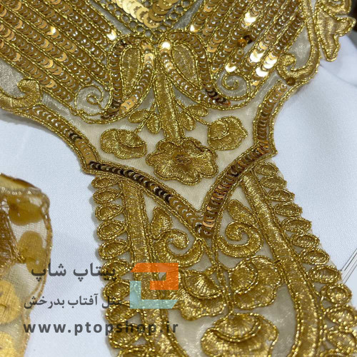 پنل پر کار پولک طلایی و لمه دوزی روی تور ارگانزا