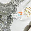یقه آماده پر کار پولک نقره ای و لمه دوزی روی تور ارگانزا