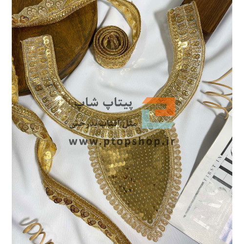 پنل پر کار پولک طلایی کم رنگ و لمه دوزی روی تور ارگانزا