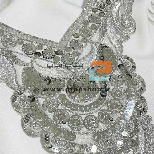 پنل پر کار پولک نقره ای و لمه دوزی روی تور ارگانزا