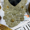 طرح جدید لباس با پنل گل برجسته دیزاین شده با مروارید طلایی و پولک روی توری ارگانزا