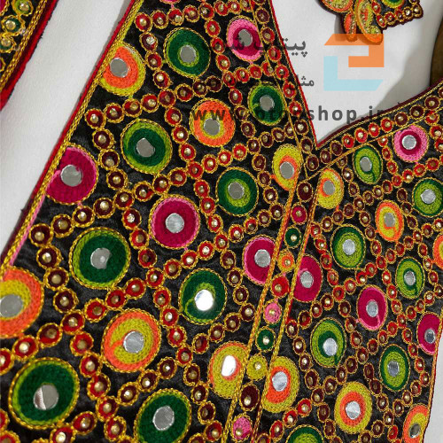 ست پنل سنتی آینه و نگین کاری شده همراه با نوار و اپلیکه 