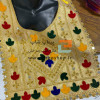 خرجکار لباس محلی کردی طلایی پنل آینه و نگین و لمه کاری شده با تکه های مخمل رنگی روی پارچه دیسکویی