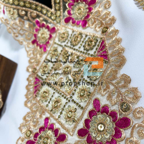 ست پنل گلدوزی، زری دوزی و پولک دوزی روی تور ارگانزا (سرخ آبی)