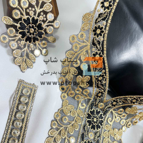 ست پنل گلدوزی، زری دوزی و پولک دوزی روی تور ارگانزا (مشکی)