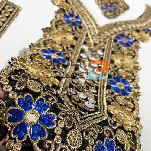 ست پنل گلدوزی، زری دوزی و پولک کاری (گل آبی)