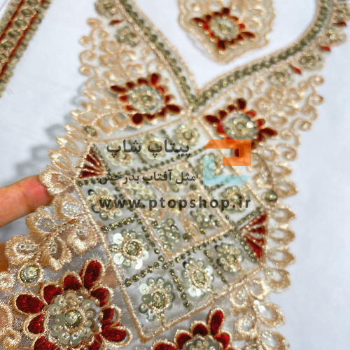 ست پنل گلدوزی، زری دوزی و پولک دوزی روی تور ارگانزا (قرمز)