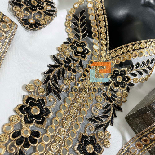 ست پنل گلدوزی، زری دوزی و پولک دوزی روی تور ارگانزا (مشکی)