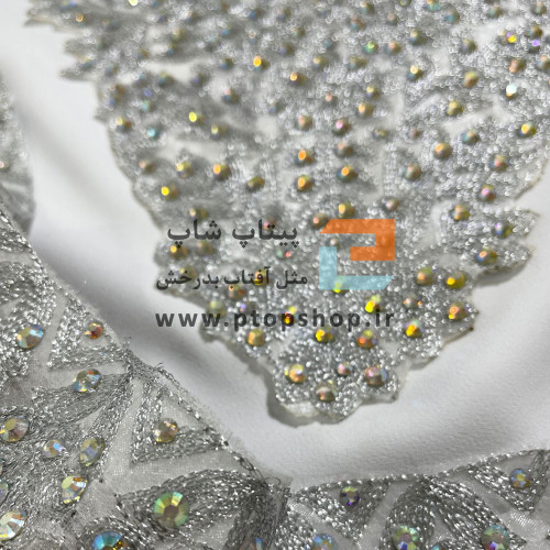 ست پنل ارگانزای پر نگین نقره ای