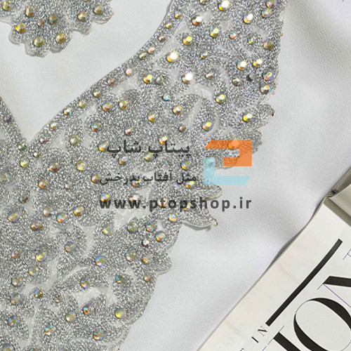 ست پنل ارگانزای پر نگین نقره ای