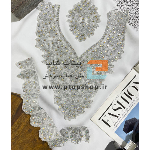 ست پنل ارگانزای پر نگین نقره ای